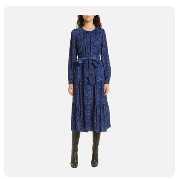 Kobi Halperin poppi long sleeve tiered animal print midi dress S - Picture 1 of 10